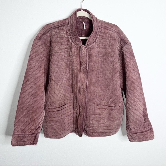 Free People Jacket Womens Large Quilted Purple Full Zip Bomber Coat RCL - Picture 1 of 6